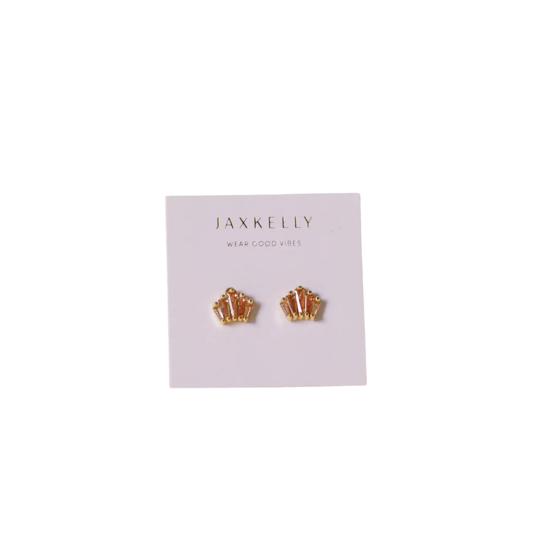 Champagne Baguette Crown Earrings - 18k Gold Plated
