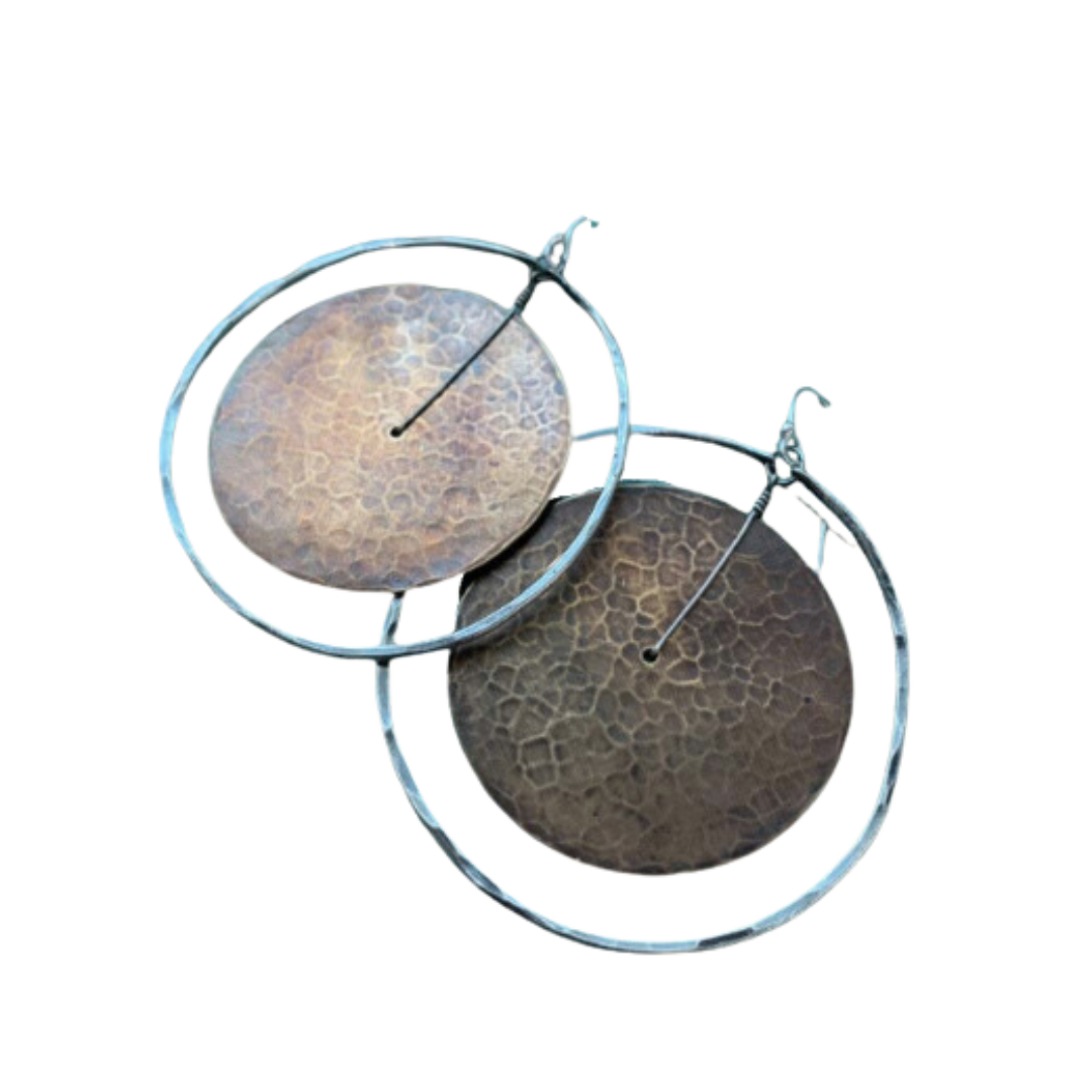 Circles Within Brass and Sterling Earrings Large