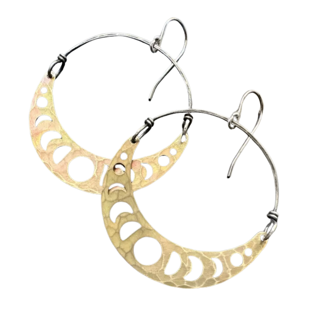 Brass Moon Phase Crescent Earrings