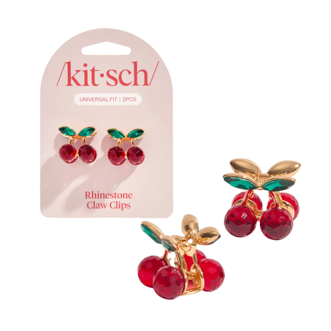 Mini Rhinestone Claw Clips 2pc Set - Cherry