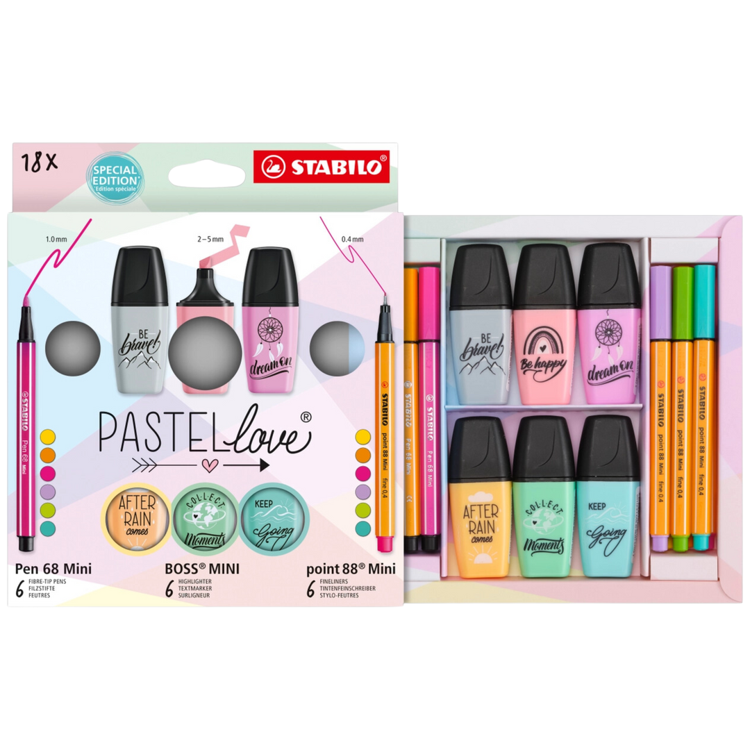 Stabilo Point 88 & Pen 68 Mini 18pc Pastel Set