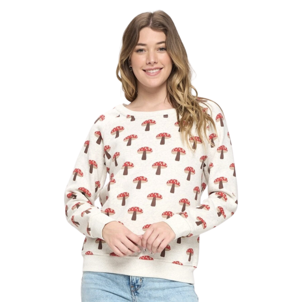 All Over Mushroom Print Sweatshirt