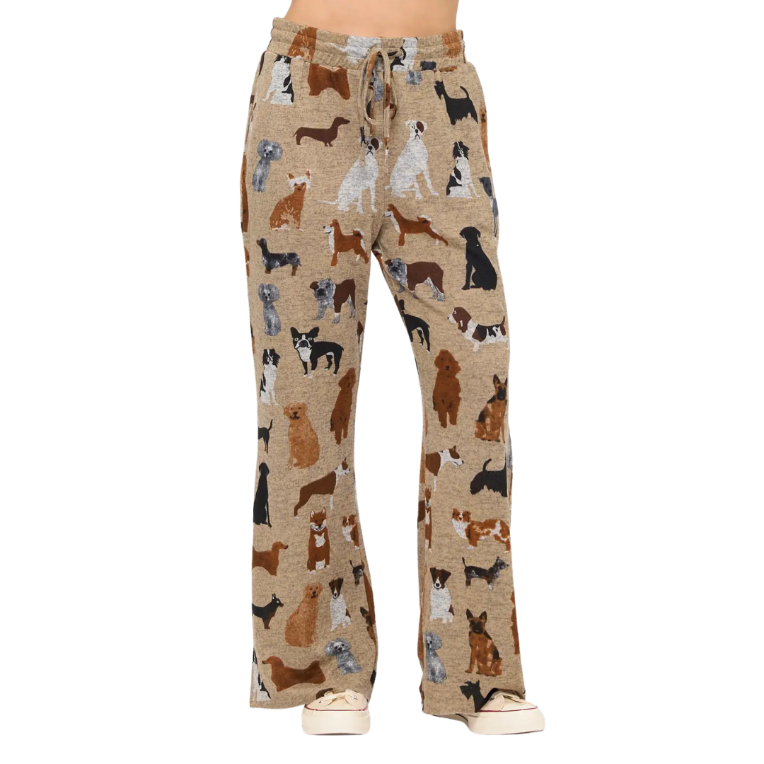Different Breed Dogs Print Flare Pant