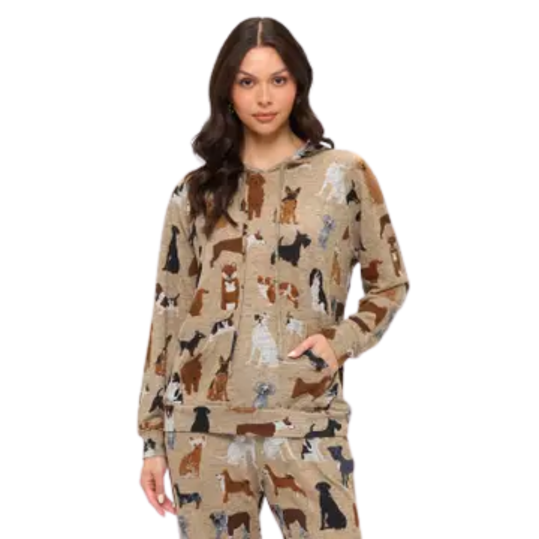 Different Breed Dogs Print Tunic Hoodie