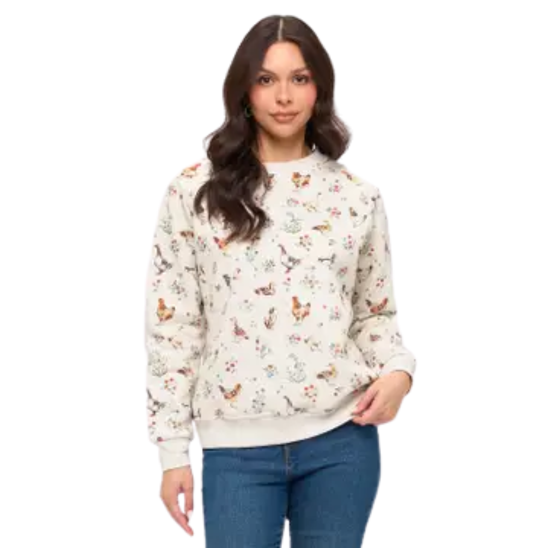 Ducks and Chickens Floral Print Sweatshirt