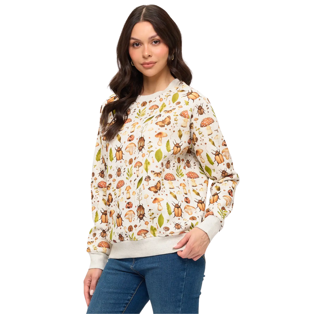 Mushrooms and Bugs Print Sweatshirt