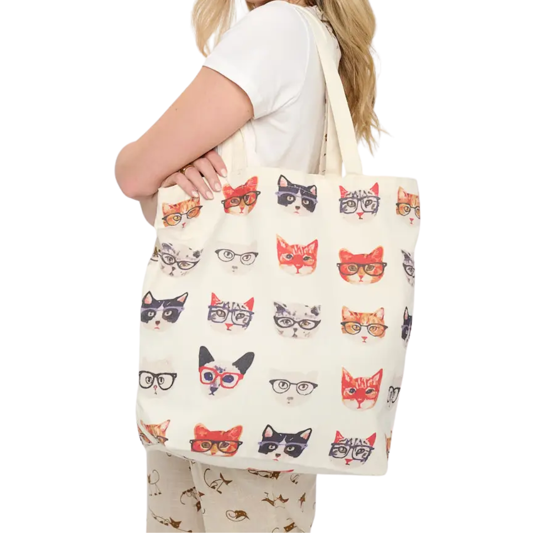 Kitty with Glasses Tote Bag