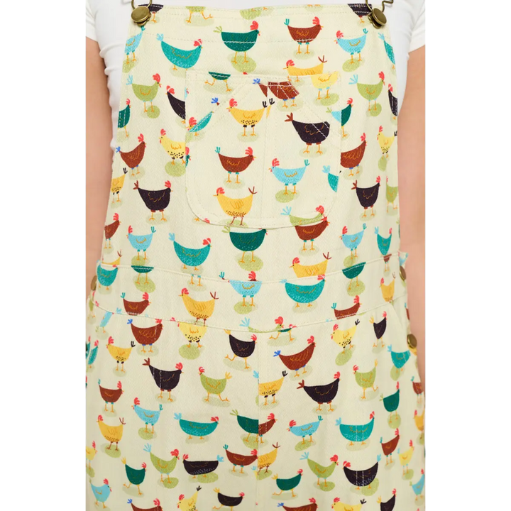 Colorful Rooster Print Cotton Overall