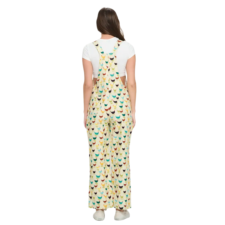 Colorful Rooster Print Cotton Overall