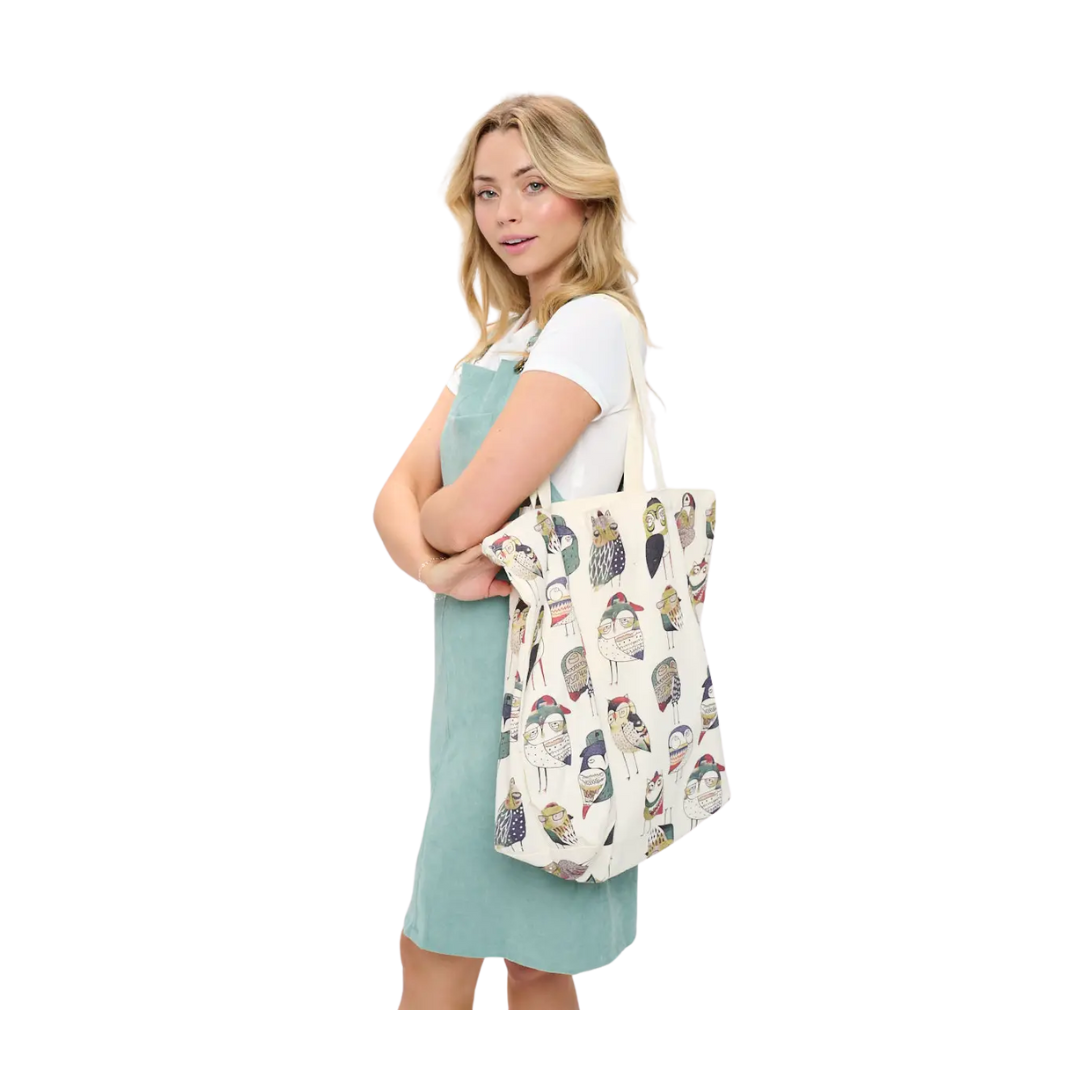 Colorful Owl Print Tote Bags