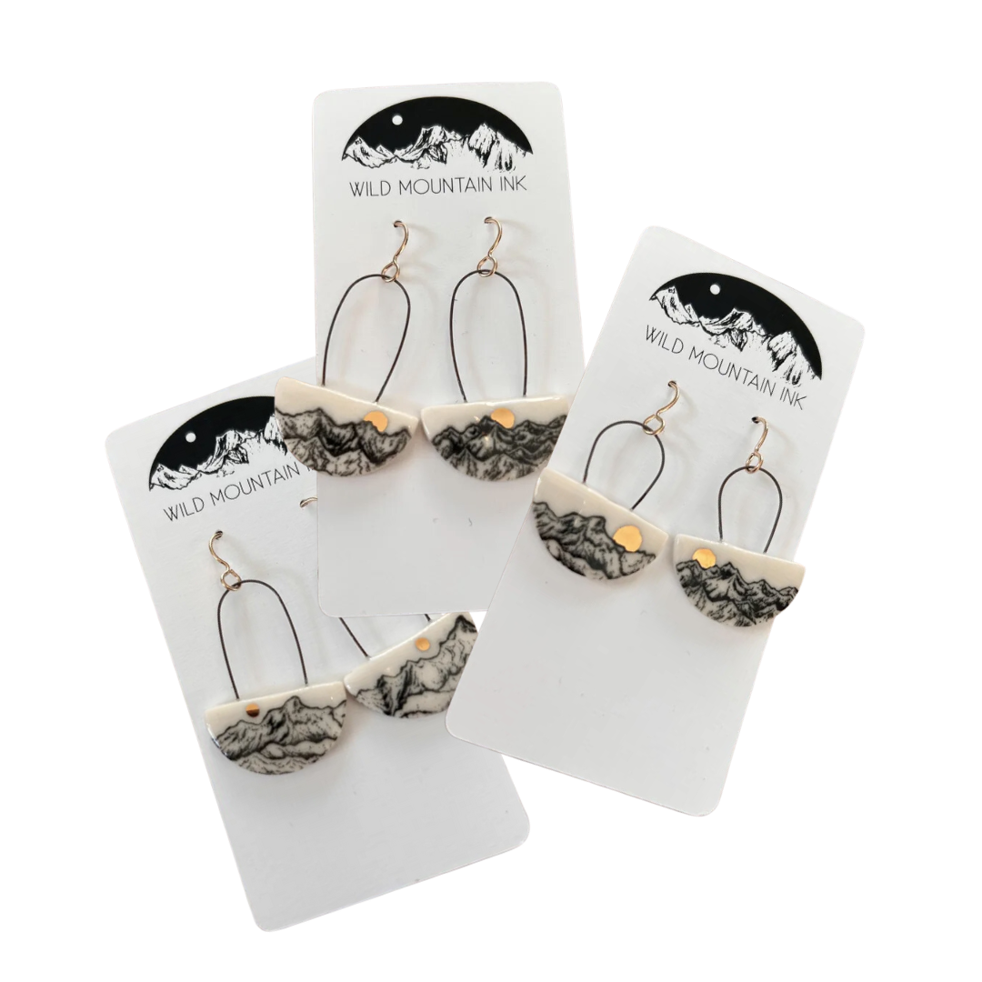 Assorted Half Circle Gold Sunshine Mountain Porcelain Earrings