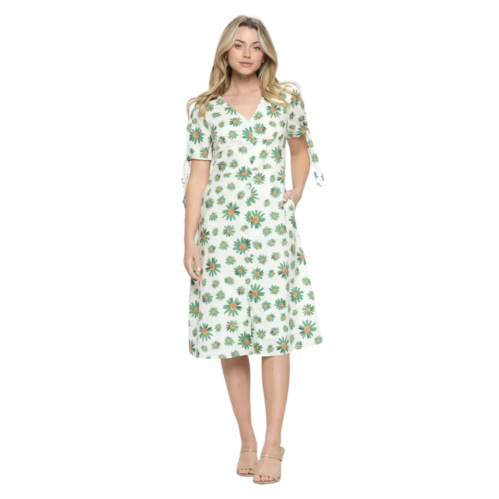 Sunflower Print V Neck Dress With Pockets Golden Hour Gift Co Sunflower Print V Neck Dress With Pockets Golden Hour Gift Co