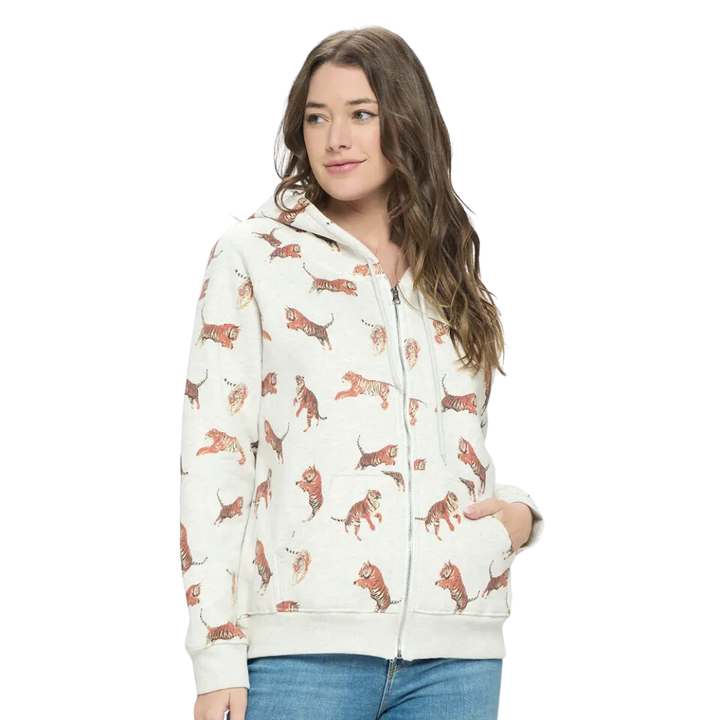 Tiger All Over Print Zip Up Hoodie