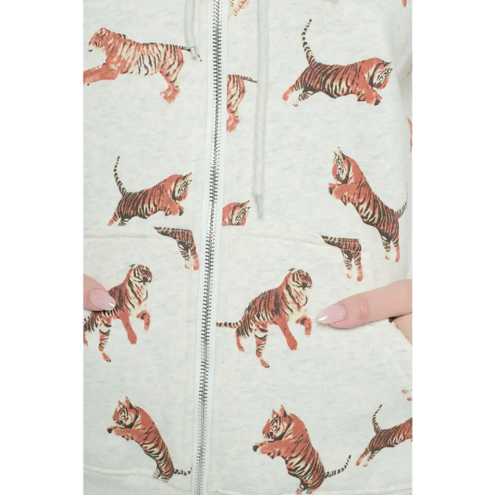 Tiger All Over Print Zip Up Hoodie