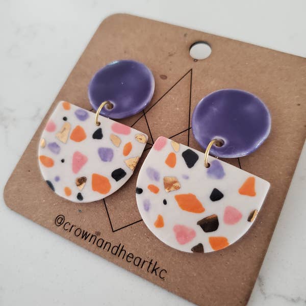 Purple Terrazzo Statement Earrings
