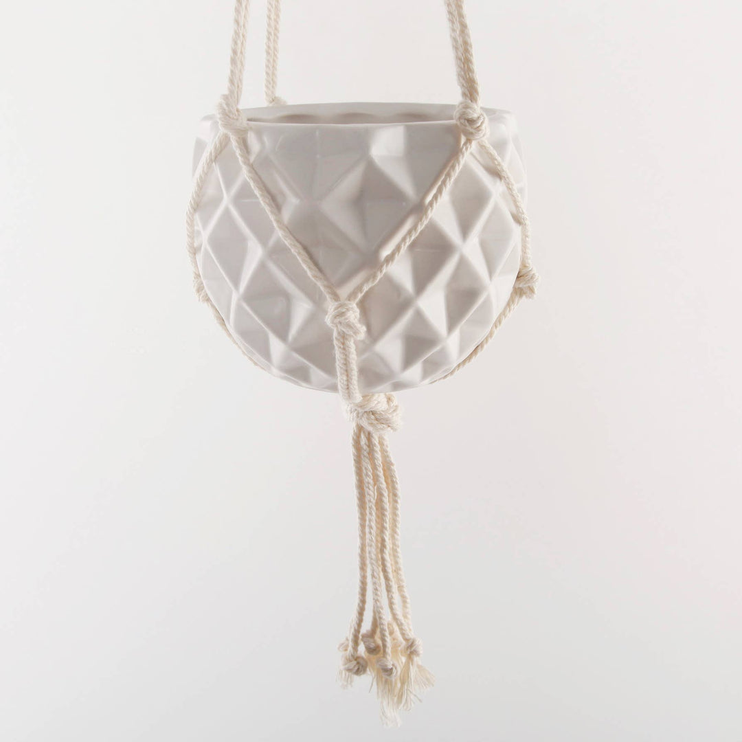 5" x 5" Ceramic Macrame Hanging Planter White