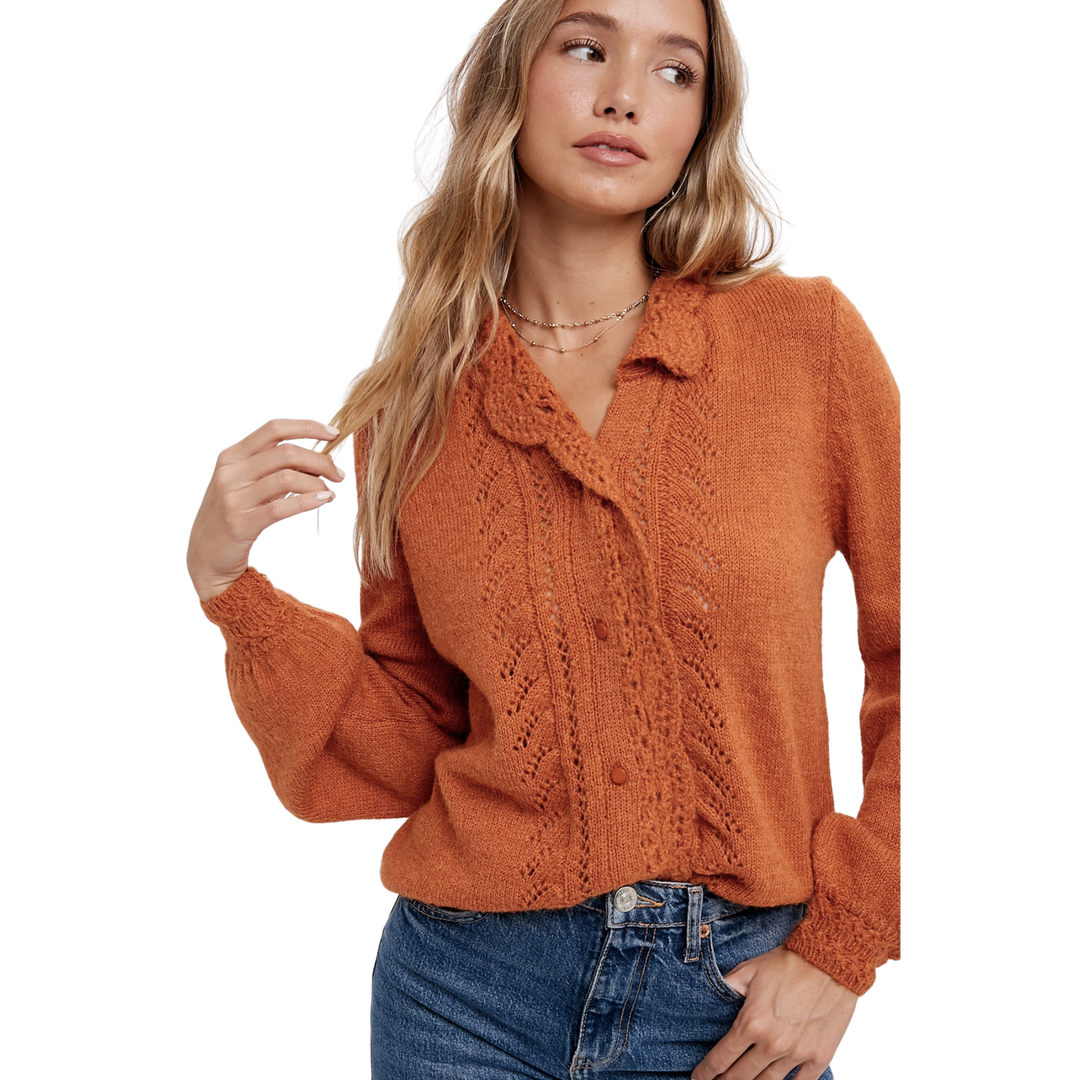 Scallop Hem Pointelle Sweater Top