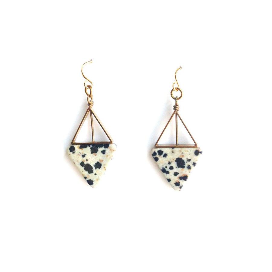 Dalmatian Jasper Double Triangle Earrings