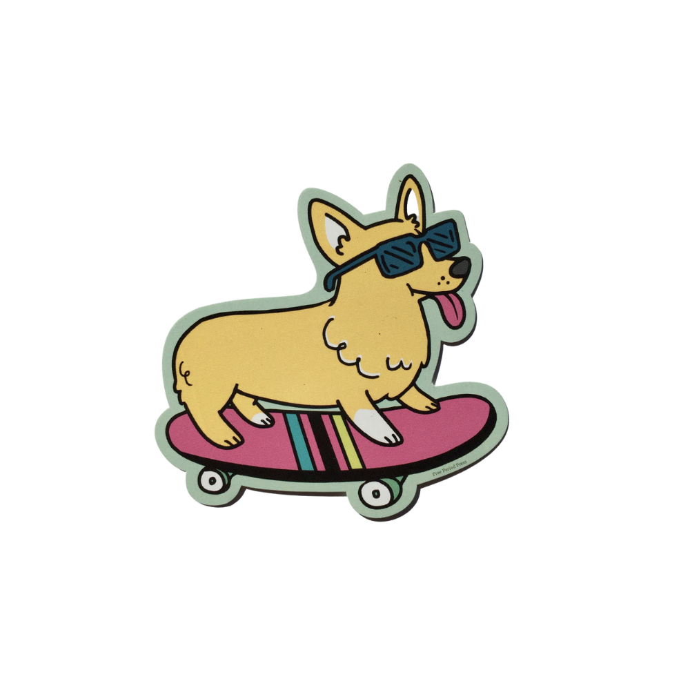 Skateboarding Corgi Vinyl Sticker