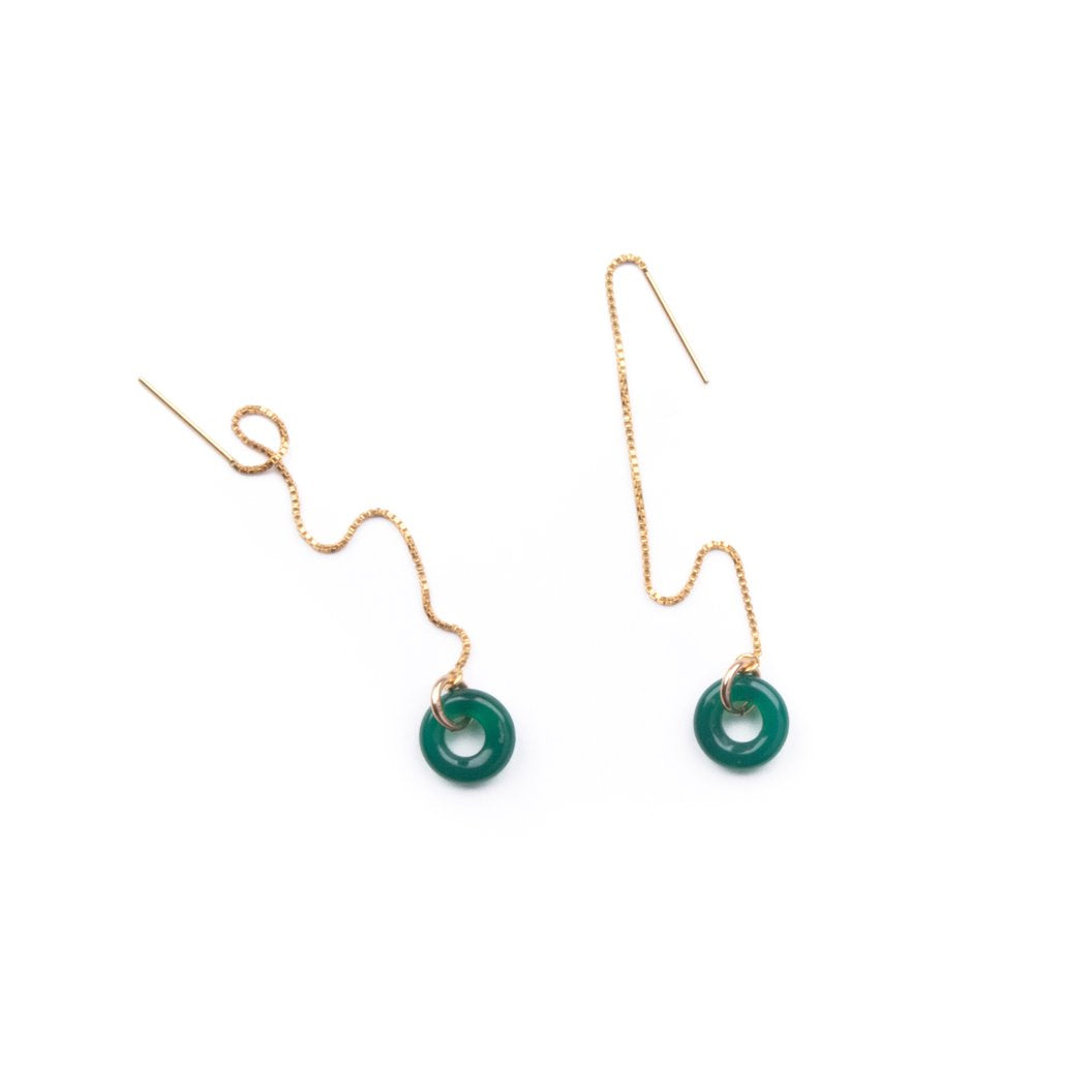 Green Agate Threader Earrings