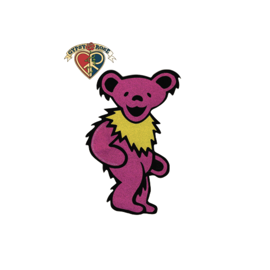 Pink Glitter Grateful Dead Bear Sticker