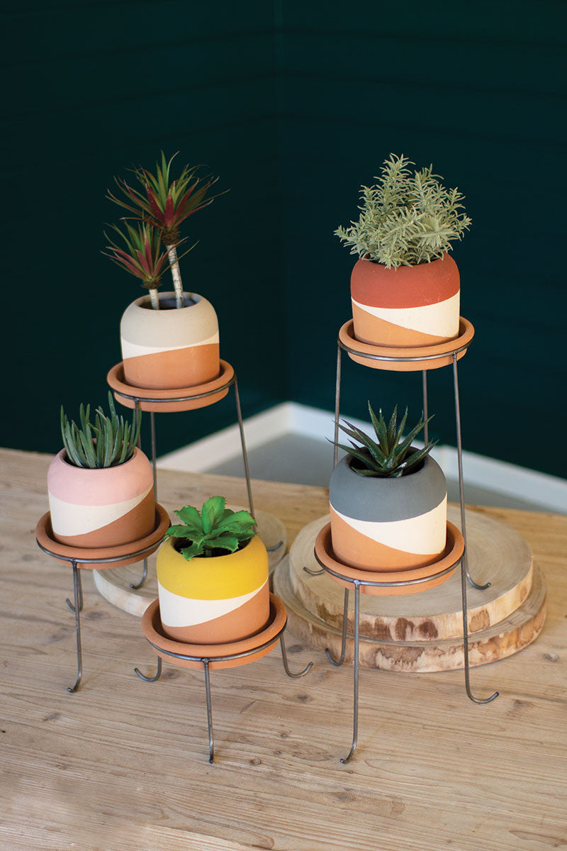 decorative clay pots for plants Color Dipped Clay Pots with Metal Bases