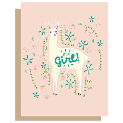 It's a Girl Greeting Card Llama
