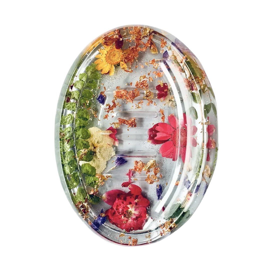 Soap Dish | Handmade | Clear with Real Botanical