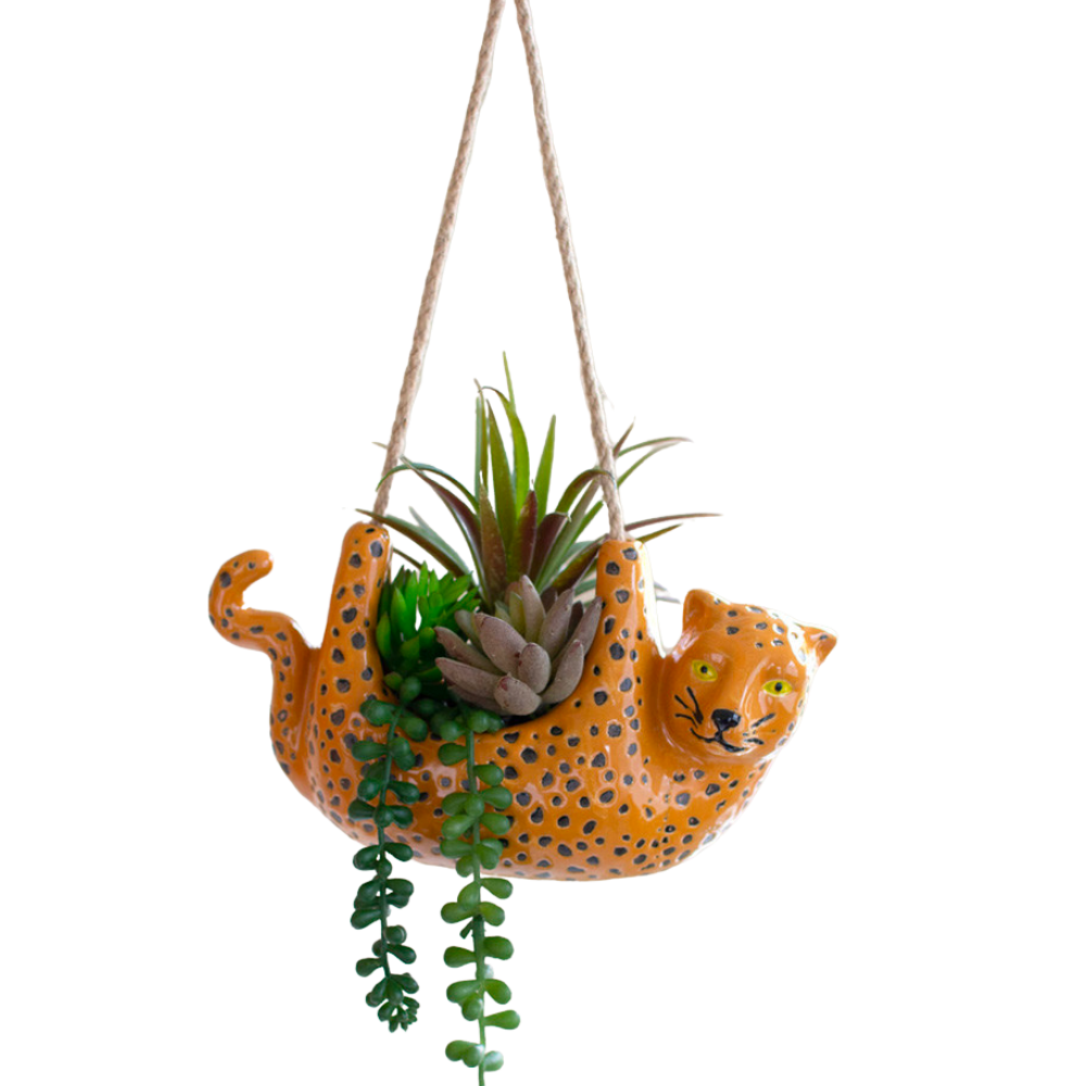 leopard plant pot Ceramic Cheetah Hanging Planter – Golden Hour Gift Co