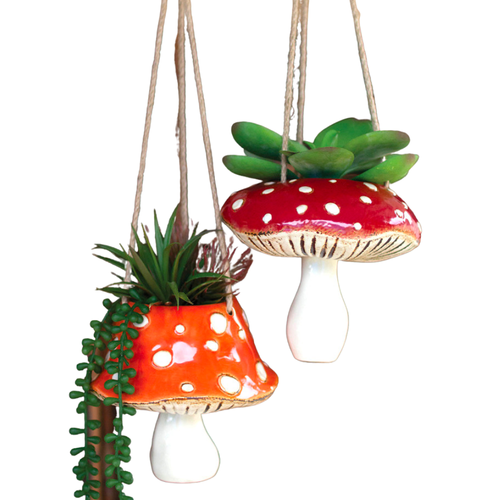 toadstool hanging planter Ceramic Mushroom Toadstool Hanging Planter – Golden Hour Gift Co