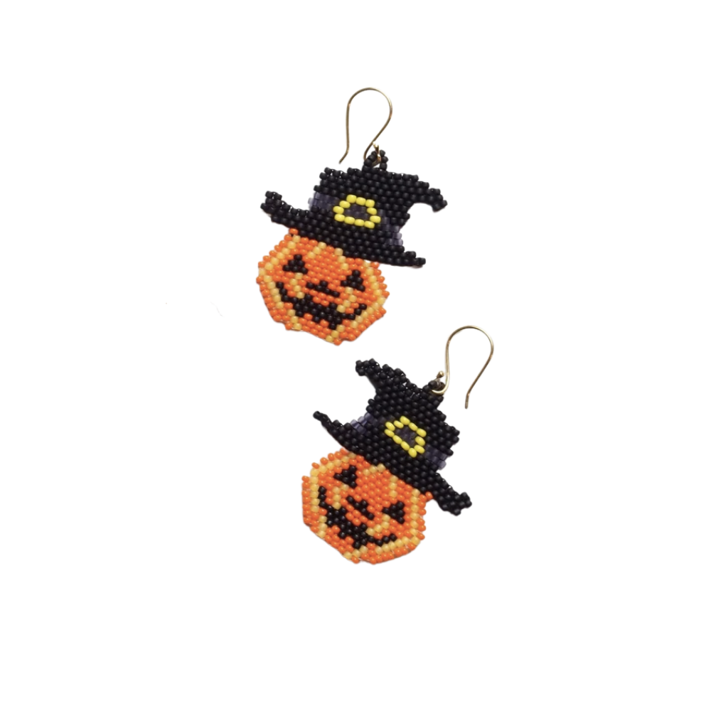 Jack O Lantern with Hat Halloween Earrings