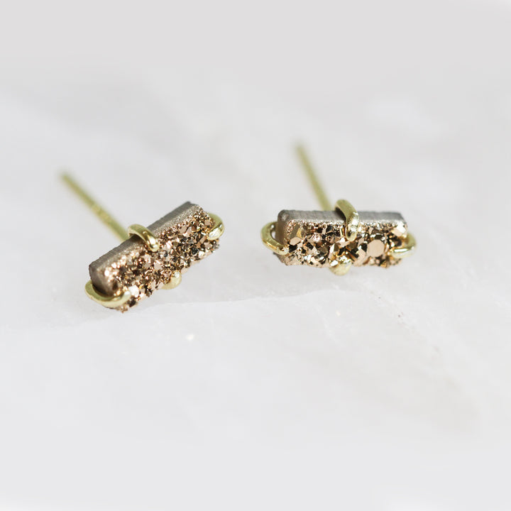 Rose Gold Druzy Bar Studs