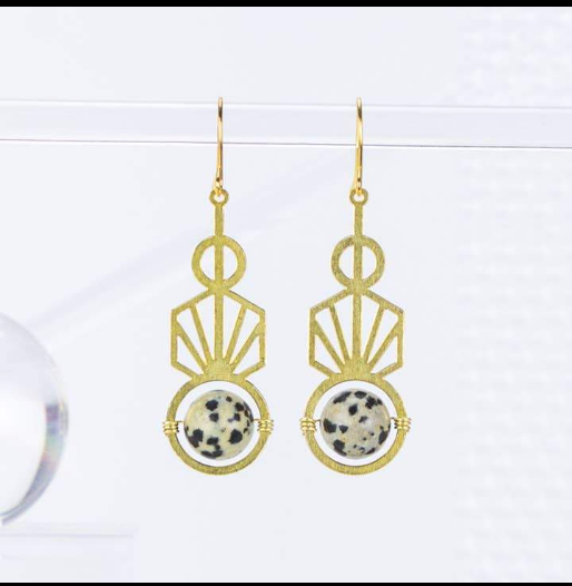 Art Deco Stacked Dalmation Jasper Earrings