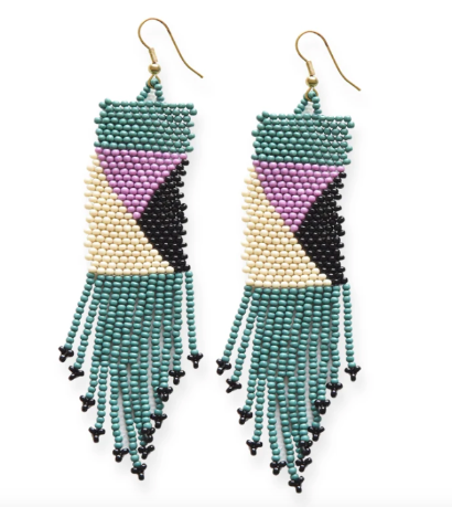 Teal Ivory Lilac Black Geo Seed Bead Earrings