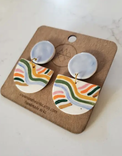 Rainbow Stripe Mid Century Statement Earrings