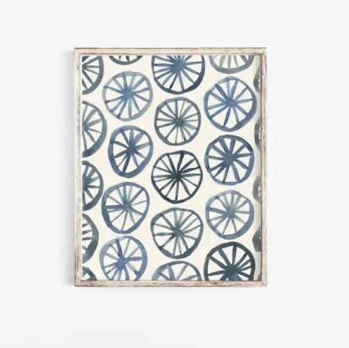 11x14 Indigo Wheel Pattern Watercolor Art Print