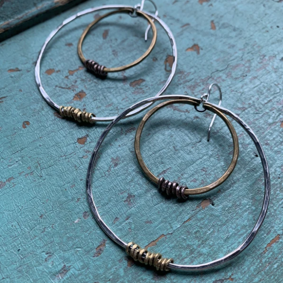 Double Hoop Earrings with Silver Heishi