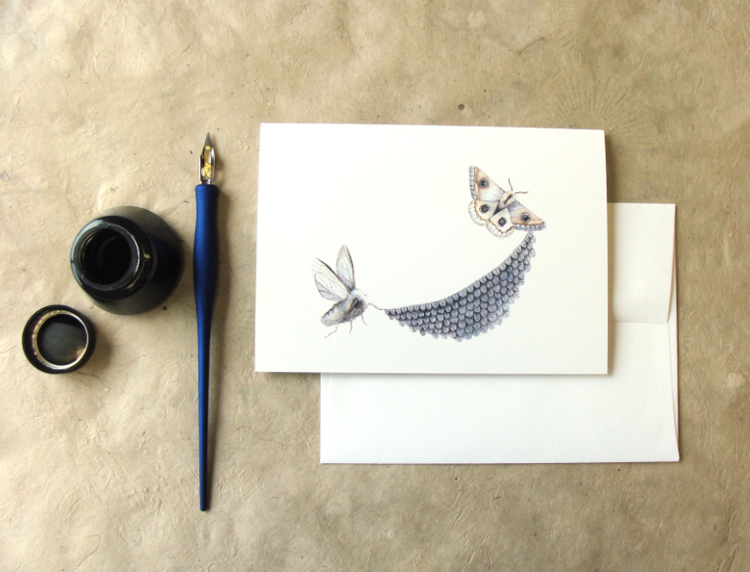Quilted Bugs: Moths - Greeting Card