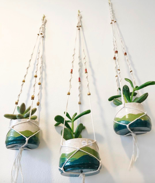 Medium Stoneware Green Mountain Macrame Planter
