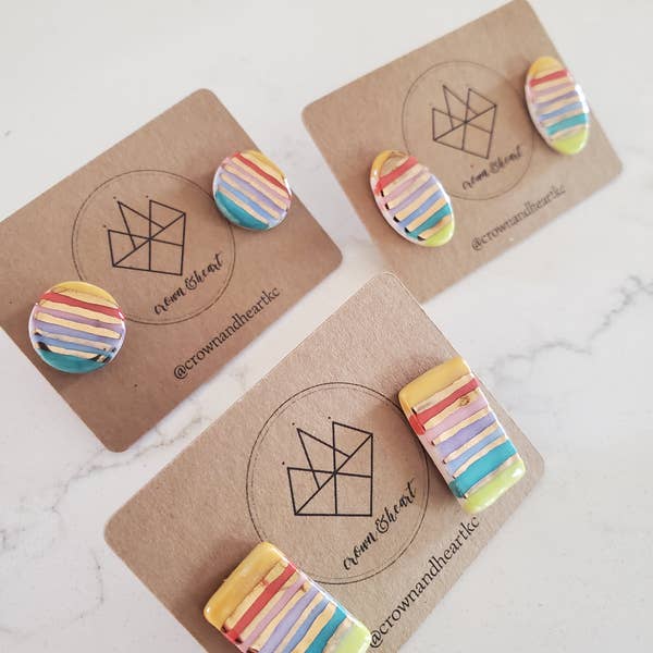 Rainbow Stripe Stud Earrings