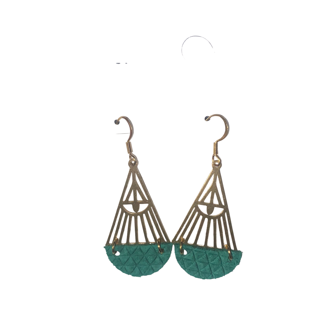 Triangle w/ Pattern Leather Earrings