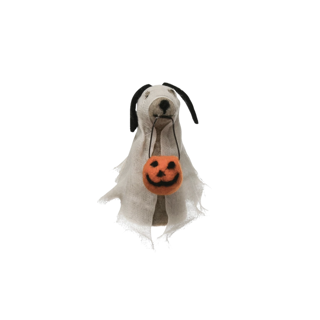 Wool Felt Dog in Ghost Costume