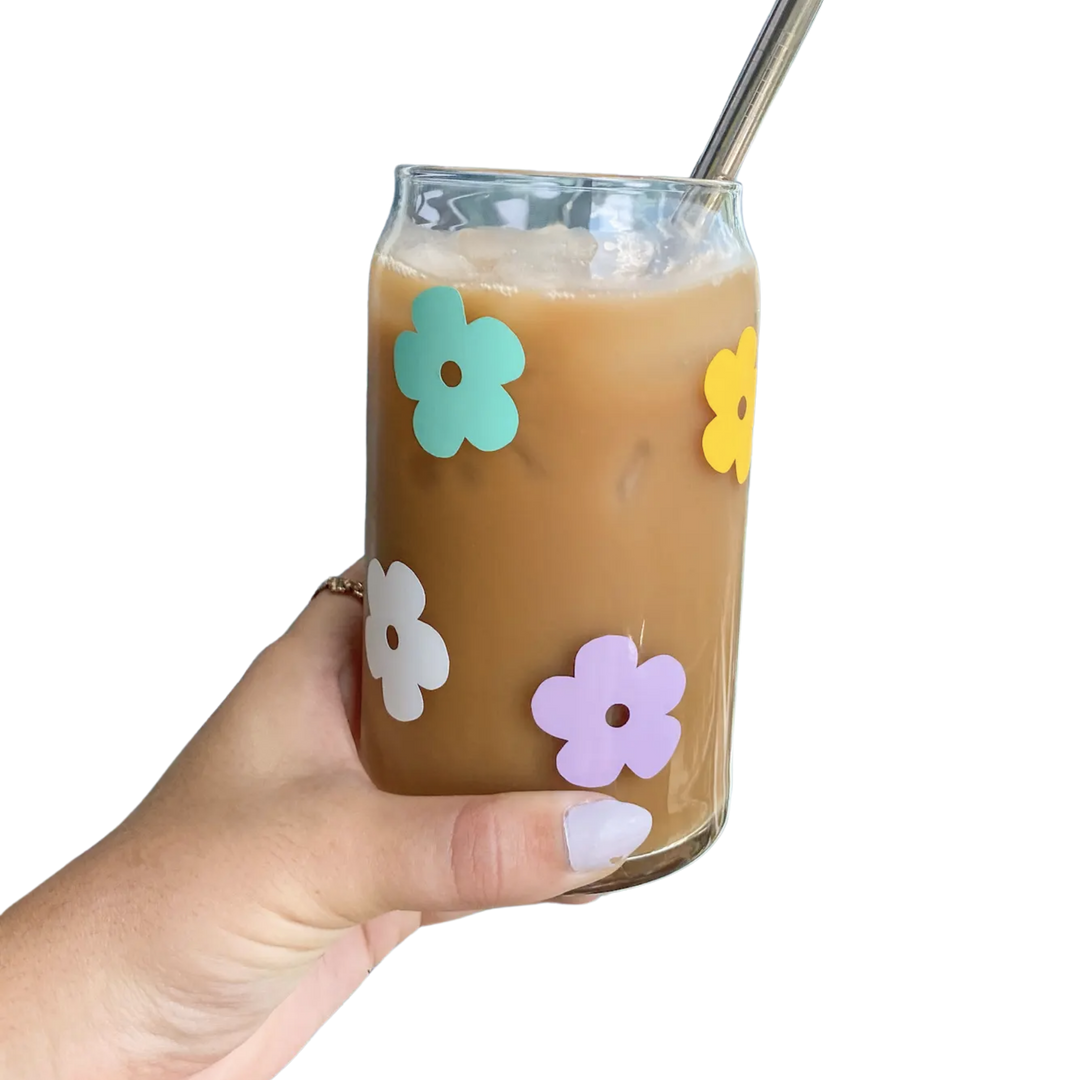 Fresh Floral Retro Flower Glass Cup - Not Dishwasher Safe
