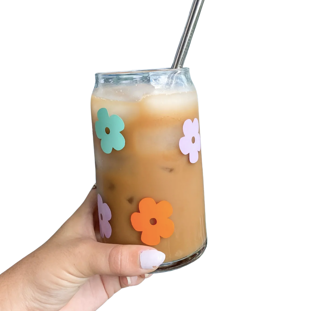 Wildflower Sunset Retro Flower Glass Cup - Not Dishwasher Safe