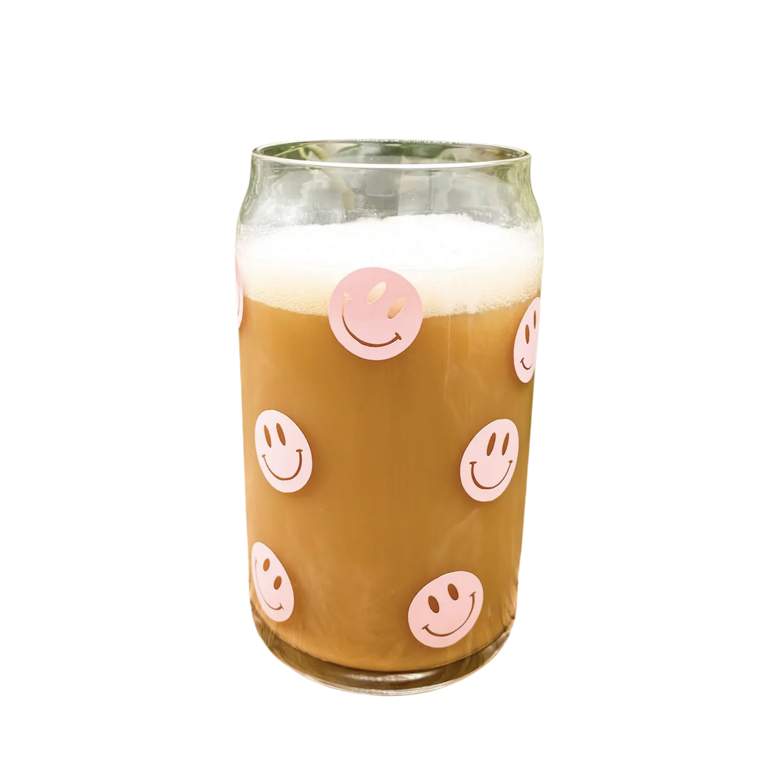 Pink Smiley Glass Cup - Not Dishwasher Safe