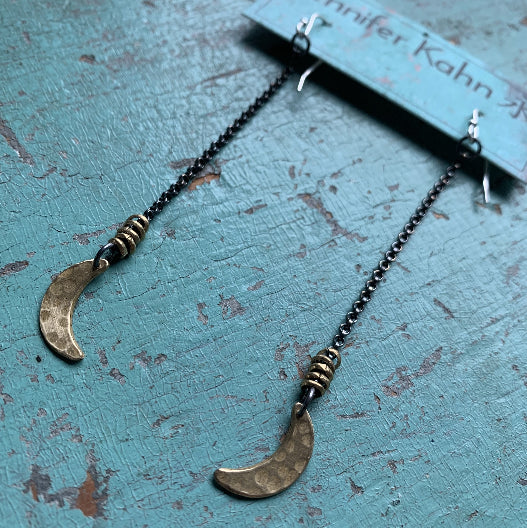 Brass Moon Drop Earrings
