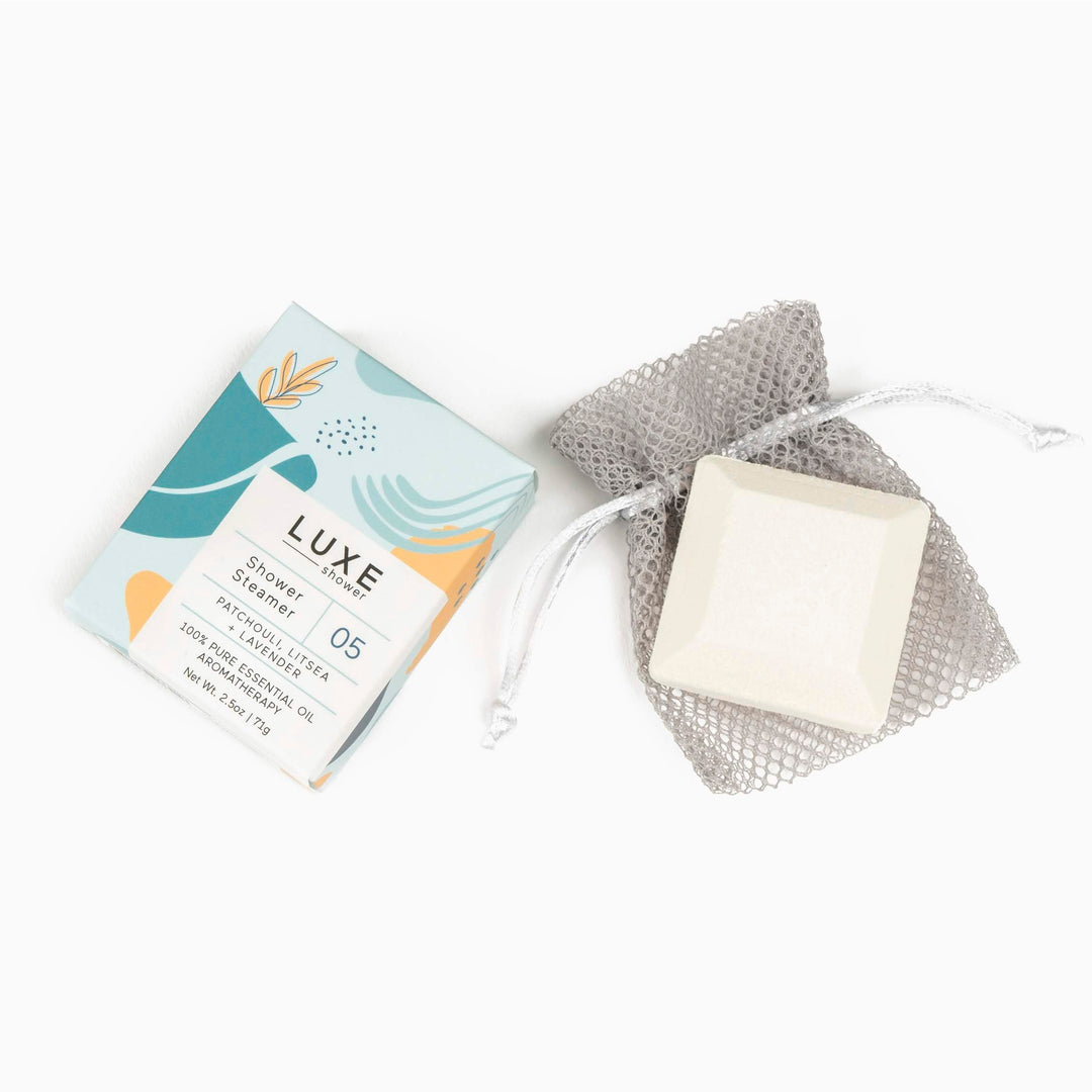 Luxe Patchouli, Litsea, + Lavender Shower Steamer Fizzy Bomb