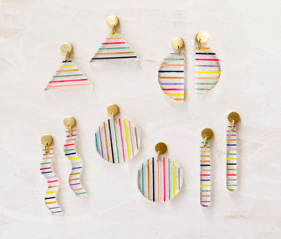 Striped Acrylic Statement Dangle Earrings