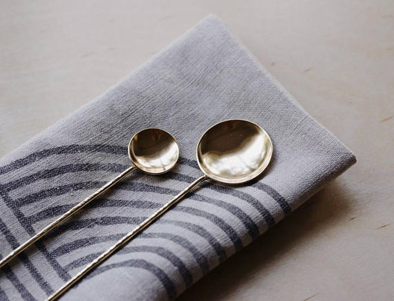 Brass Coffee and Salt Spoon Set
