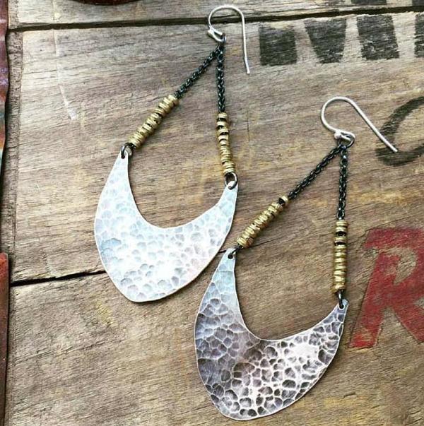 Silver Pendulum With Brass Heishi Earrings Medium